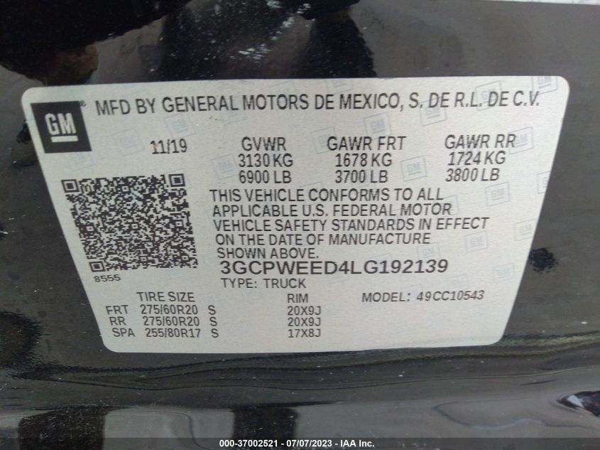 2020 CHEVROLET SILVERADO 1500 LTZ - 3GCPWEED4LG192139