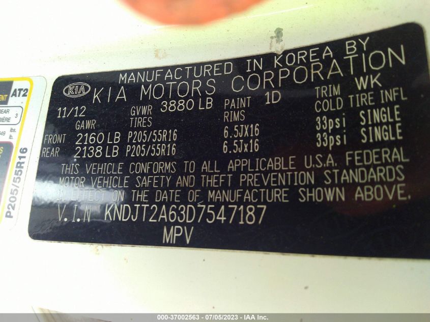 2013 KIA SOUL + - KNDJT2A63D7547187