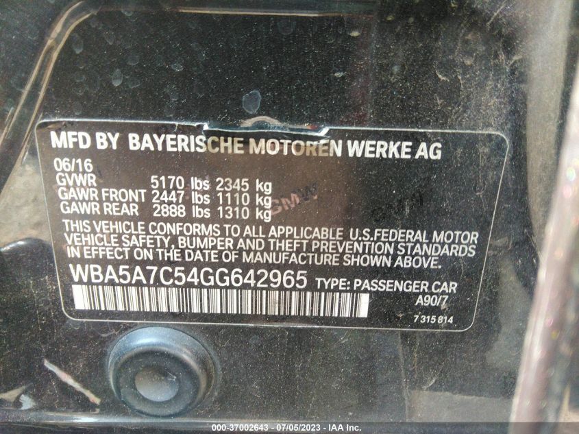 2016 BMW 5 SERIES 528I XDRIVE - WBA5A7C54GG642965