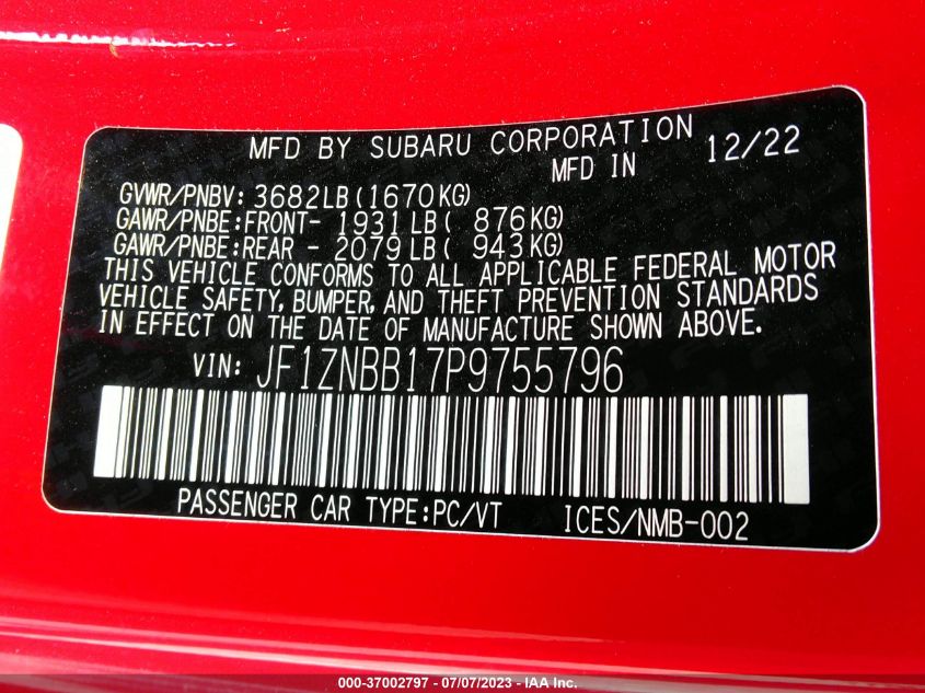2023 TOYOTA GR86 JF1ZNBB17P9755796