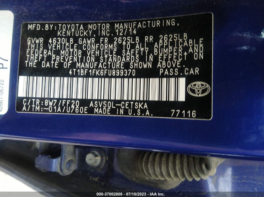 2015 TOYOTA CAMRY SE - 4T1BF1FK6FU899370