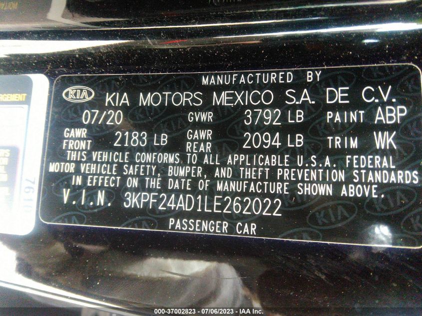 2020 KIA FORTE LXS - 3KPF24AD1LE262022