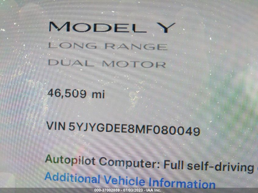 2021 TESLA MODEL Y LONG RANGE - 5YJYGDEE8MF080049