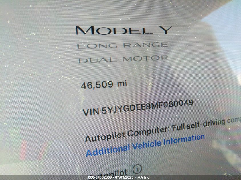 2021 TESLA MODEL Y LONG RANGE - 5YJYGDEE8MF080049