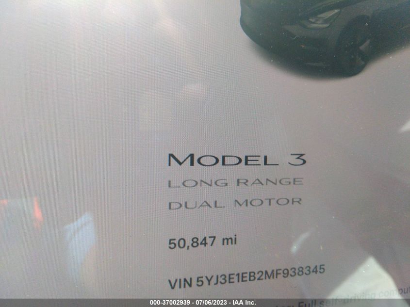 2021 TESLA MODEL 3 - 5YJ3E1EB2MF938345