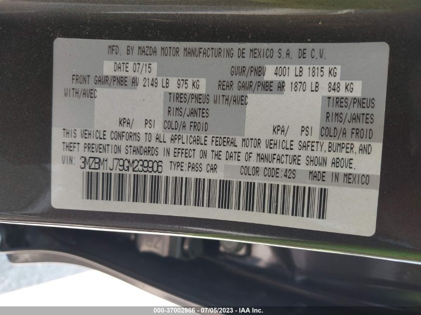 2016 MAZDA MAZDA3 I SPORT - 3MZBM1J79GM239906