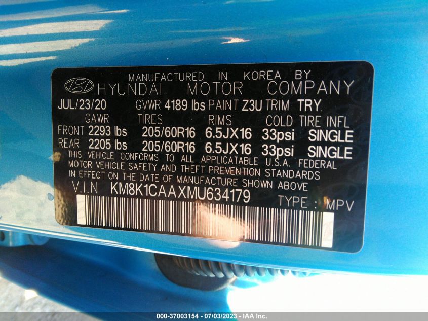 2021 HYUNDAI KONA SE - KM8K1CAAXMU634179
