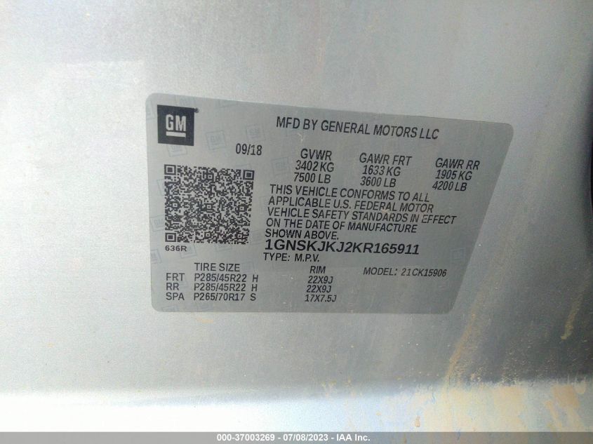 2019 CHEVROLET SUBURBAN PREMIER - 1GNSKJKJ2KR165911