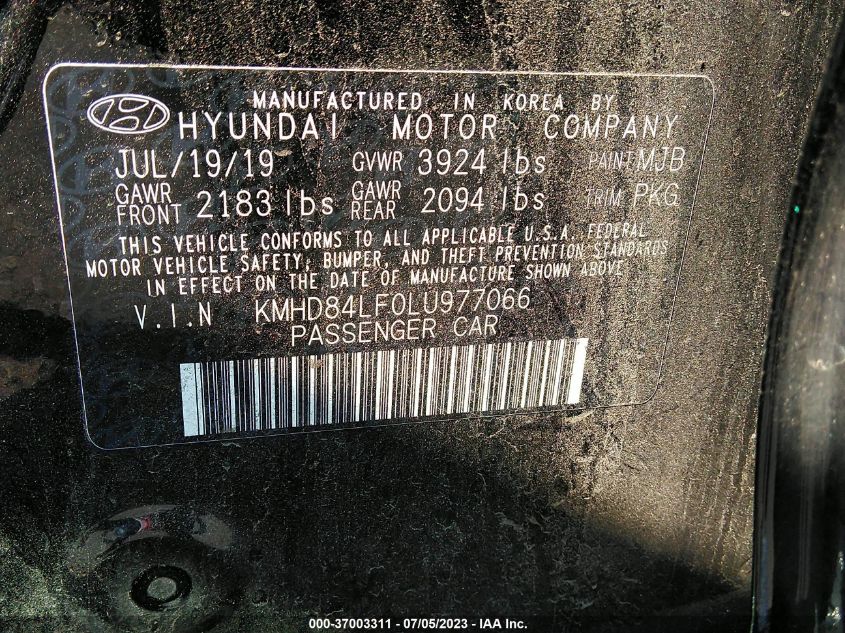 2020 HYUNDAI ELANTRA LIMITED - KMHD84LF0LU977066