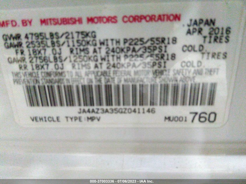 2016 MITSUBISHI OUTLANDER SE/SEL/ES - JA4AZ3A35GZ041146
