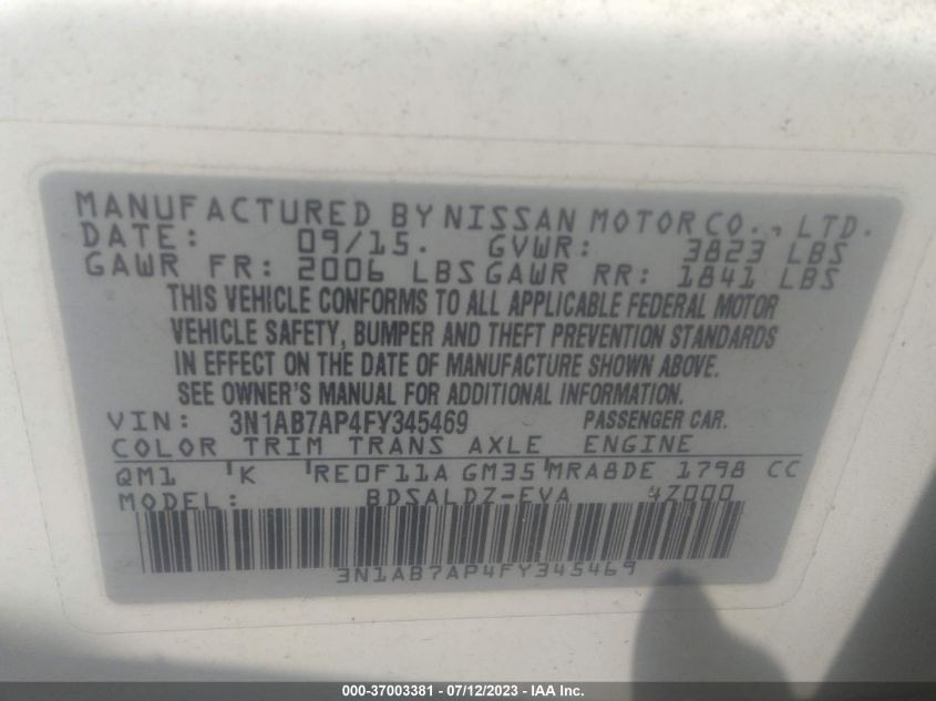 2015 NISSAN SENTRA SV - 3N1AB7AP4FY345469