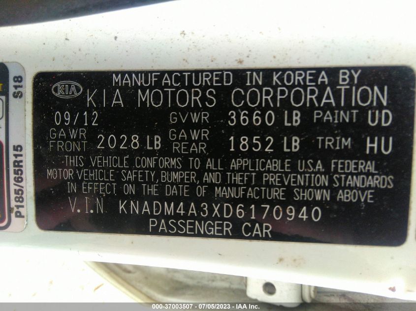 2013 KIA RIO LX - KNADM4A3XD6170940