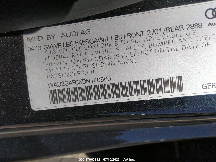2013 AUDI A7 3.0 PRESTIGE - WAU2GAFCXDN140560