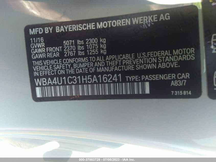 2017 BMW 4 SERIES 440I XDRIVE - WBA4U1C31H5A16241