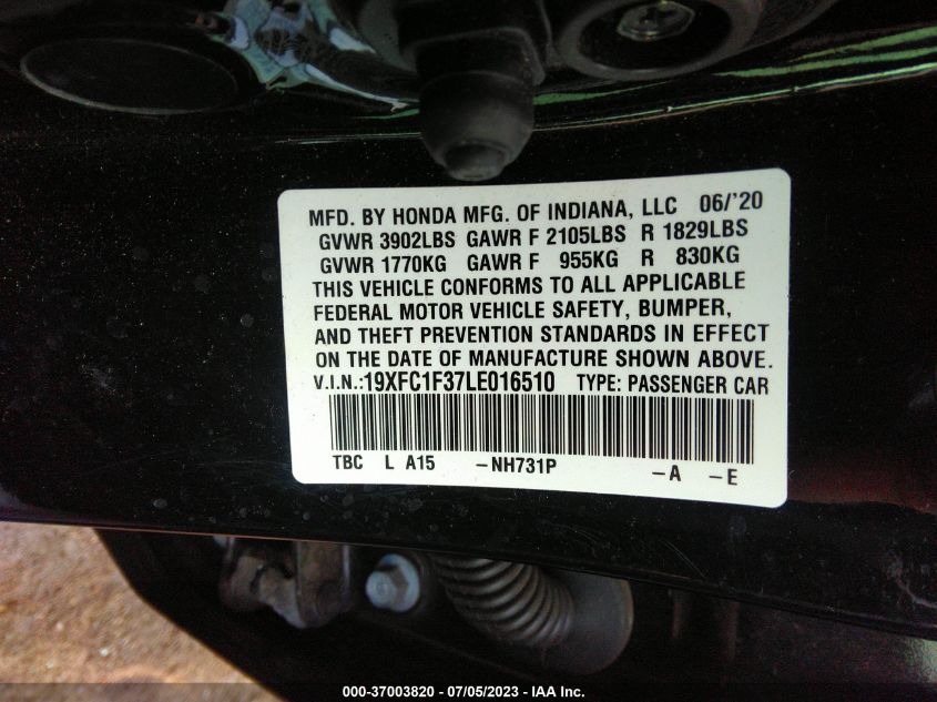 2020 HONDA CIVIC SEDAN EX - 19XFC1F37LE016510