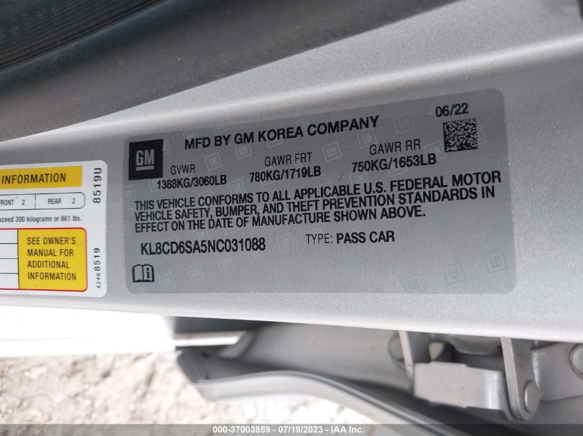 2022 CHEVROLET SPARK 1LT - KL8CD6SA5NC031088