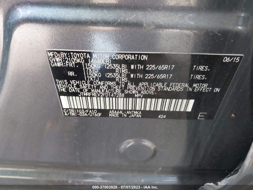 2015 TOYOTA RAV4 XLE - JTMRFREV2FD147288