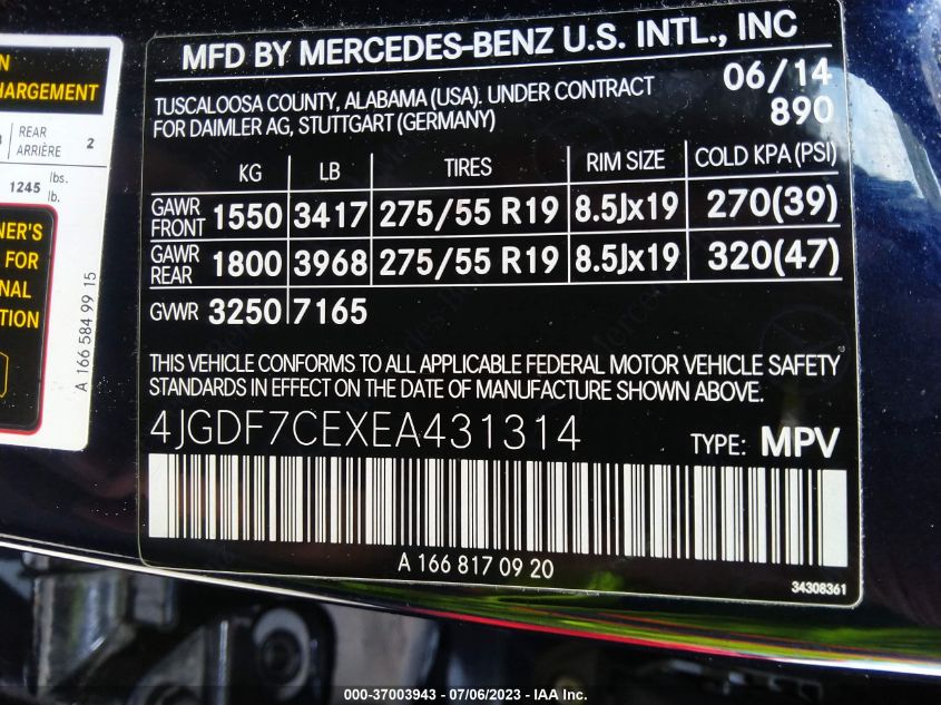 2014 MERCEDES-BENZ GL 450 4JGDF7CEXEA431314