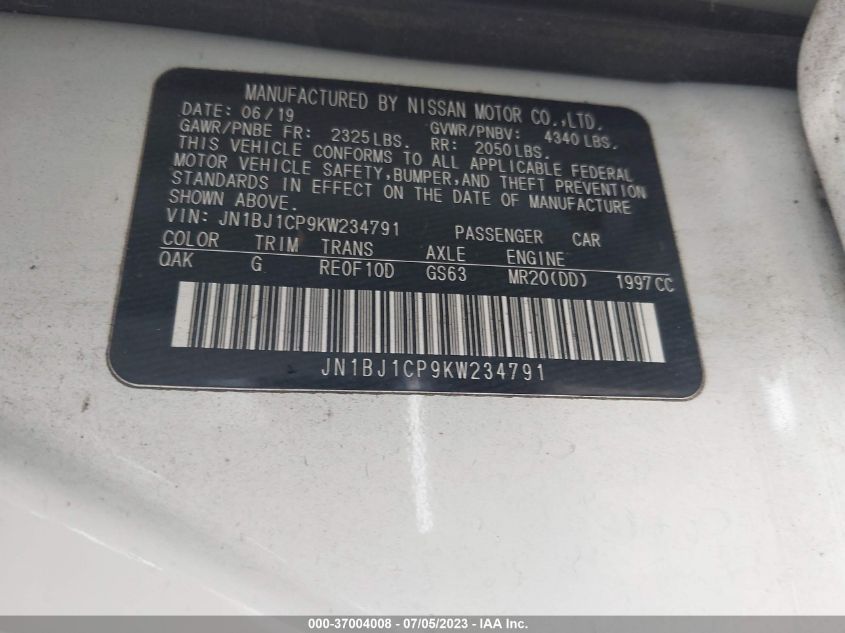 2019 NISSAN ROGUE SPORT S - JN1BJ1CP9KW234791
