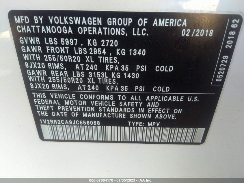 2018 VOLKSWAGEN ATLAS 3.6L V6 SEL - 1V2RR2CA9JC556058