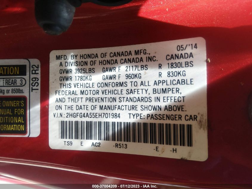 2014 HONDA CIVIC COUPE SI - 2HGFG4A55EH701984