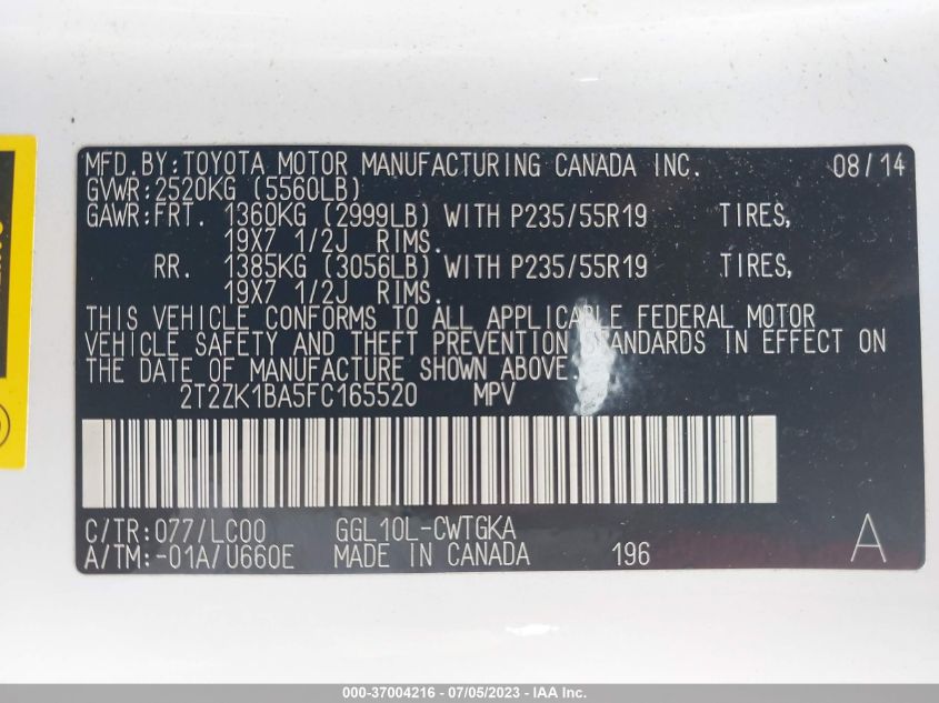 2015 LEXUS RX 350 - 2T2ZK1BA5FC165520