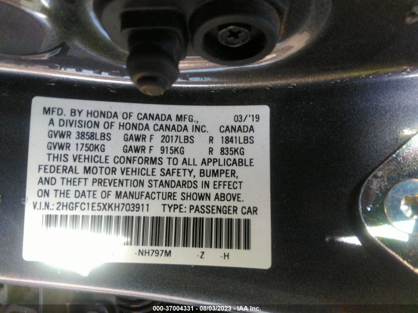 2019 HONDA CIVIC SI SEDAN - 2HGFC1E5XKH703911