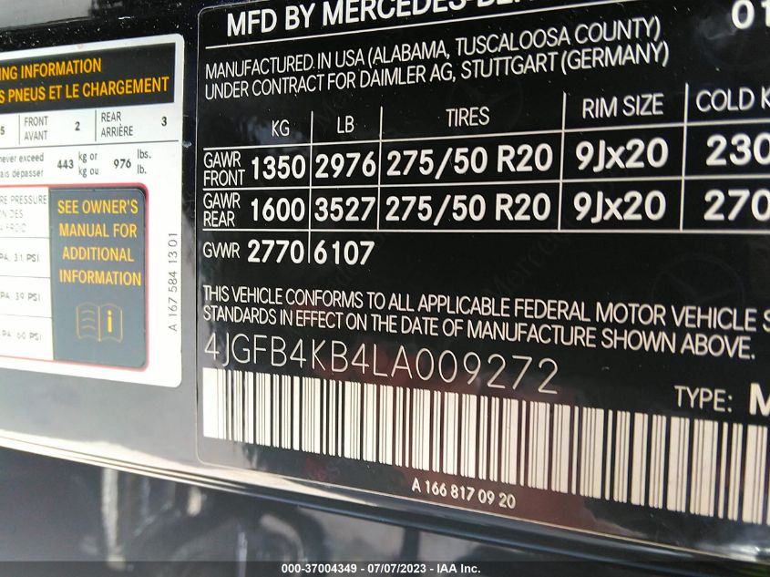 2020 MERCEDES-BENZ GLE GLE 350 - 4JGFB4KB4LA009272
