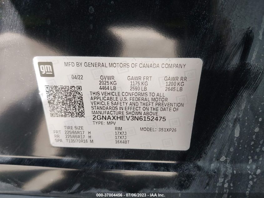 2022 CHEVROLET EQUINOX LS - 2GNAXHEV3N6152475