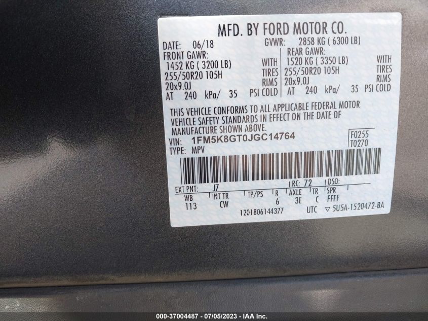 2018 FORD EXPLORER SPORT - 1FM5K8GT0JGC14764