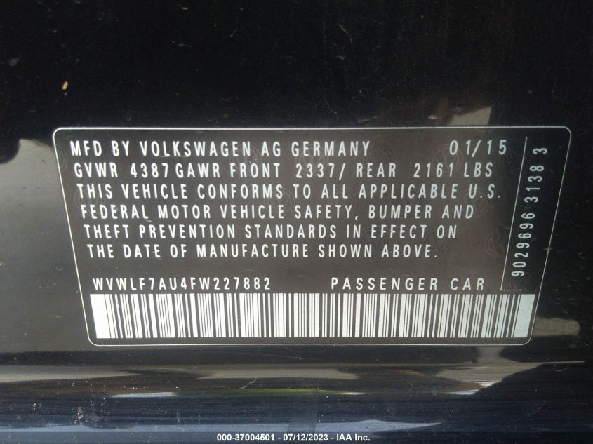 2015 VOLKSWAGEN GOLF R - WVWLF7AU4FW227882