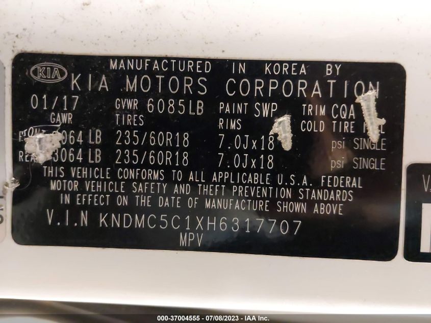 2017 KIA SEDONA SX - KNDMC5C1XH6317707
