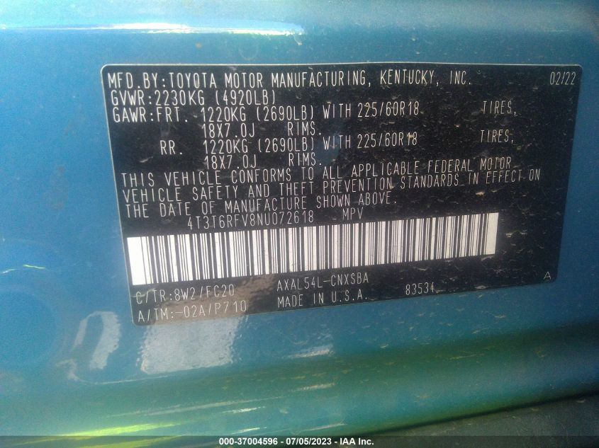 2022 TOYOTA RAV4 HYBRID SE - 4T3T6RFV8NU072618