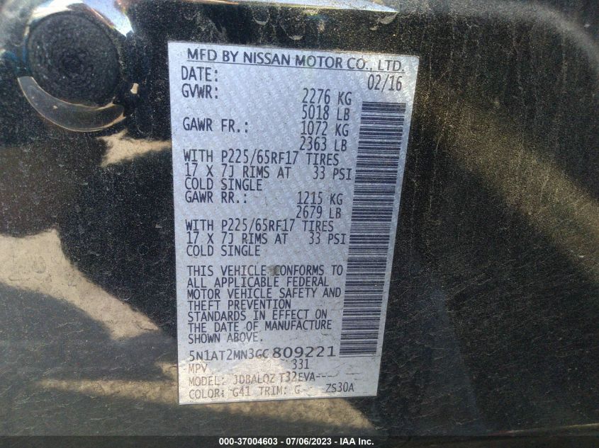 2016 NISSAN ROGUE SV - 5N1AT2MN3GC809221