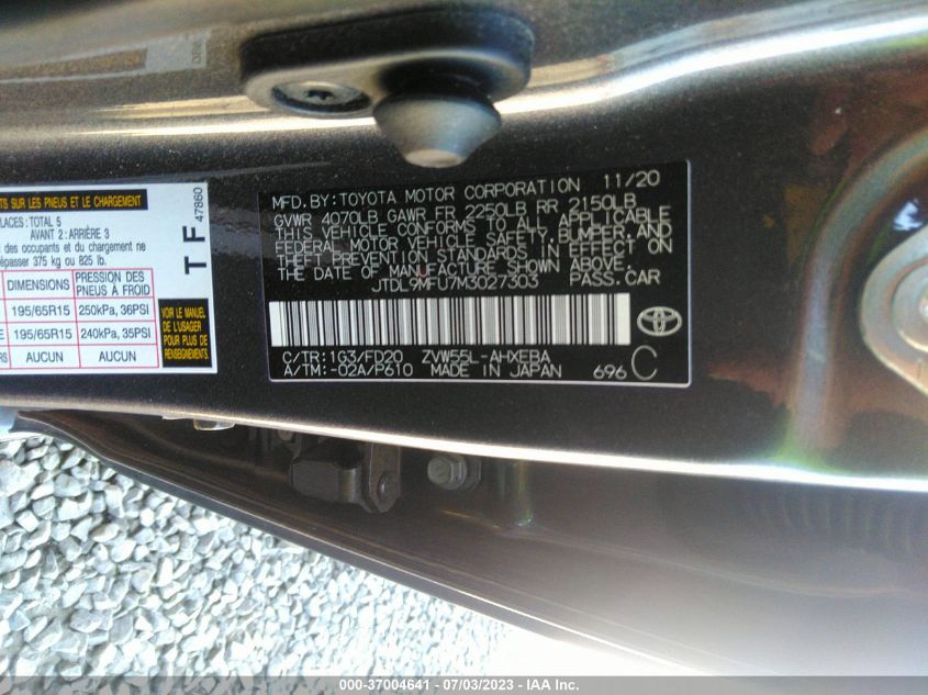 2021 TOYOTA PRIUS LE/XLE - JTDL9MFU7M3027303