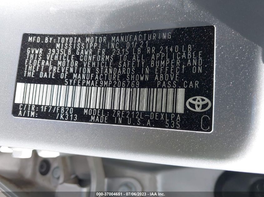 2021 TOYOTA COROLLA LE - 5YFEPMAE9MP206769