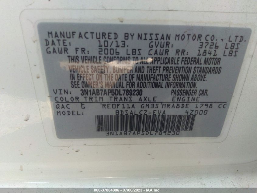 2013 NISSAN SENTRA S - 3N1AB7AP5DL789230