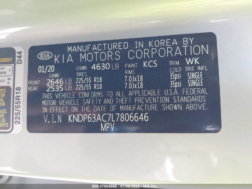 2020 KIA SPORTAGE S - KNDP63AC7L7806646