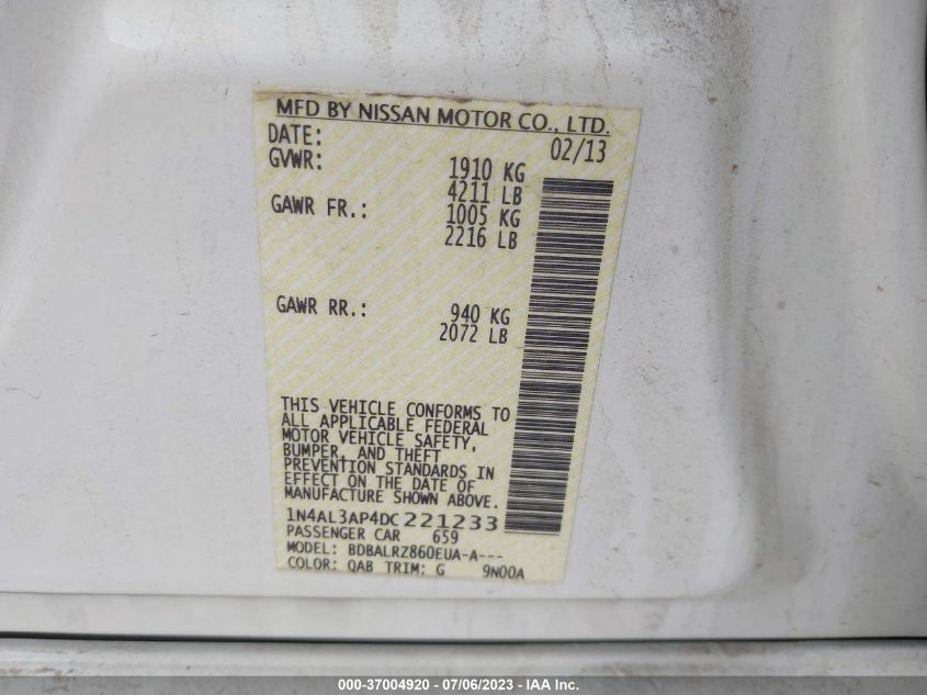 2013 NISSAN ALTIMA 2.5 S - 1N4AL3AP4DC221233