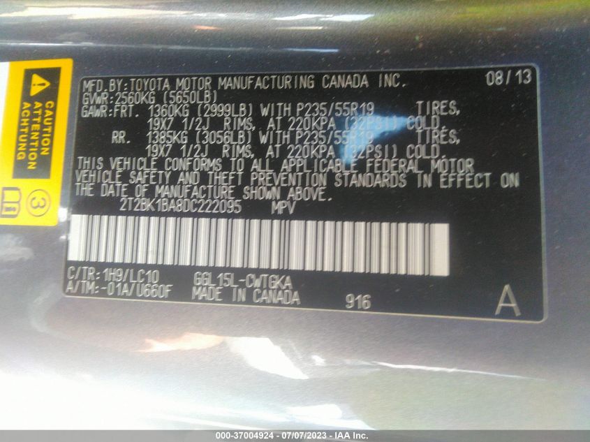 2013 LEXUS RX 350 - 2T2BK1BA8DC222095