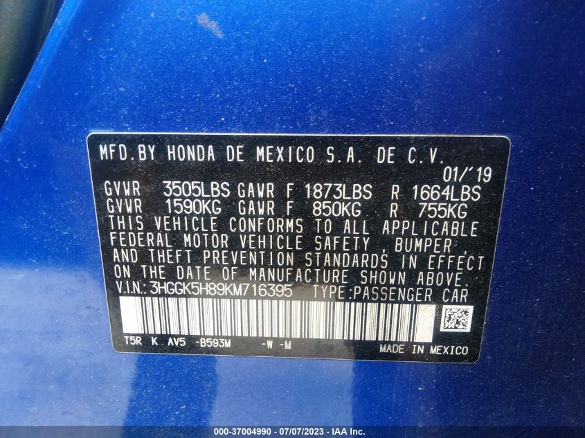 2019 HONDA FIT EX - 3HGGK5H89KM716395