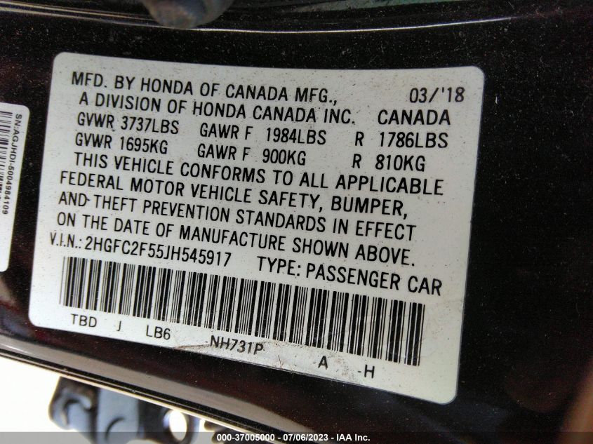 2018 HONDA CIVIC SEDAN LX - 2HGFC2F55JH545917