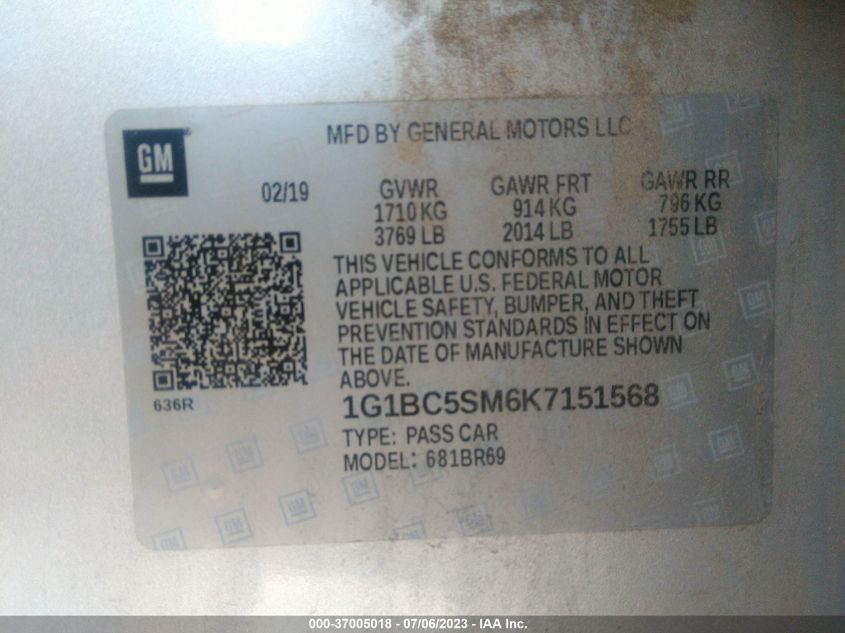 2019 CHEVROLET CRUZE LS - 1G1BC5SM6K7151568
