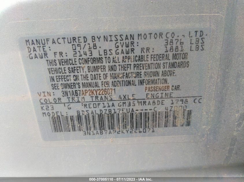 3N1AB7AP2KY226071 Nissan Sentra SV 9