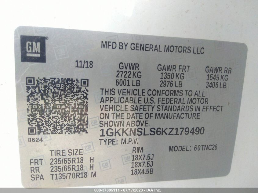 2019 GMC ACADIA SLE - 1GKKNSLS6KZ179490