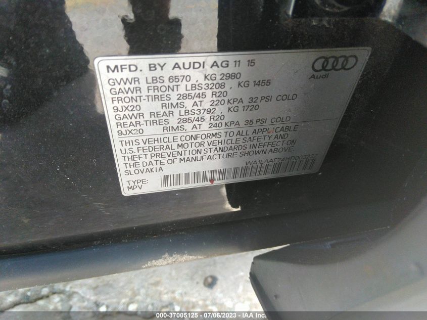 WA1LAAF74HD003227 2017 AUDI Q7, photo no. 9