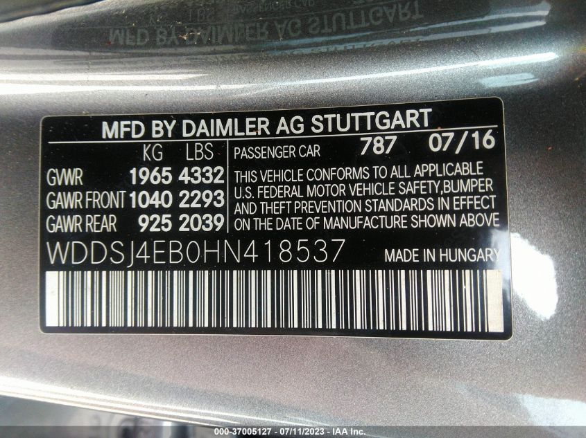 2017 MERCEDES-BENZ CLA CLA 250 - WDDSJ4EB0HN418537
