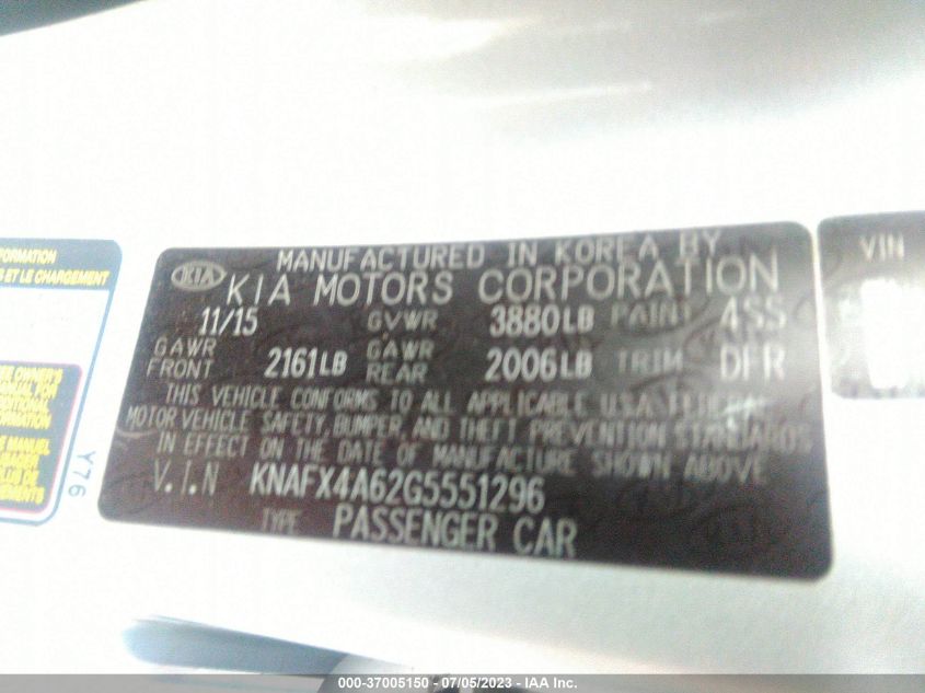 2016 KIA FORTE LX - KNAFX4A62G5551296