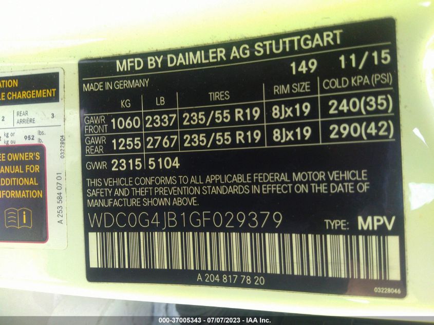 2016 MERCEDES-BENZ GLC 300 - WDC0G4JB1GF029379