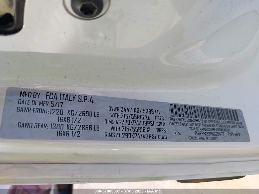 2017 RAM PROMASTER CITY CARGO VAN TRADESMAN ZFBERFAB2H6G65477